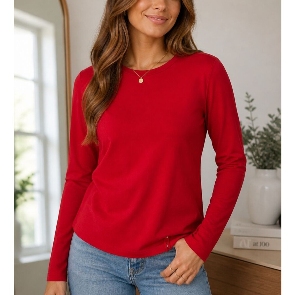Lauren Ralph Lauren LRL Red Long Sleeve Crew Neck Cotton Top XL